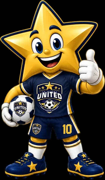 FC Stars United star mascot in the navy kit, giving a thumbs up
