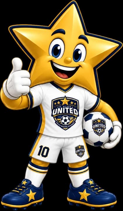 FC Stars United star mascot in the white kit, giving a thumbs up